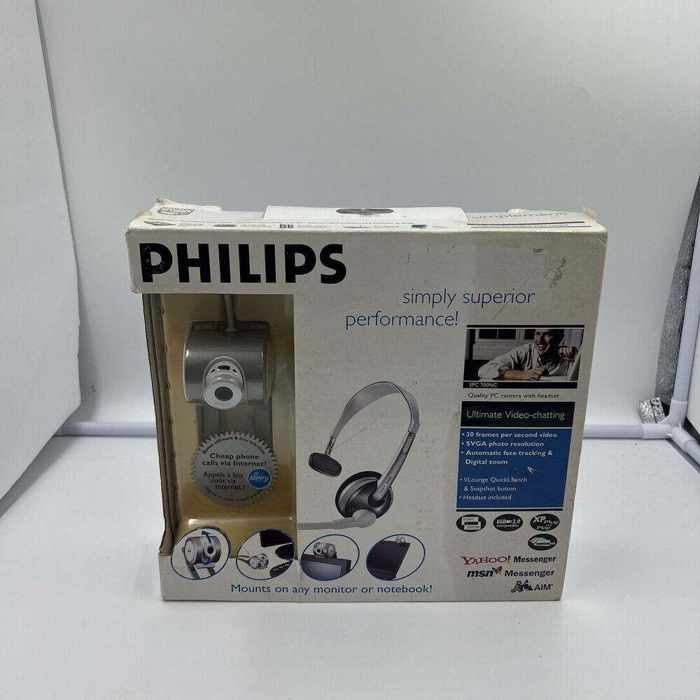 Philips SPC700NC USB Webcam New Sealed NOS Vintage PC Camera w/ Headset Mic